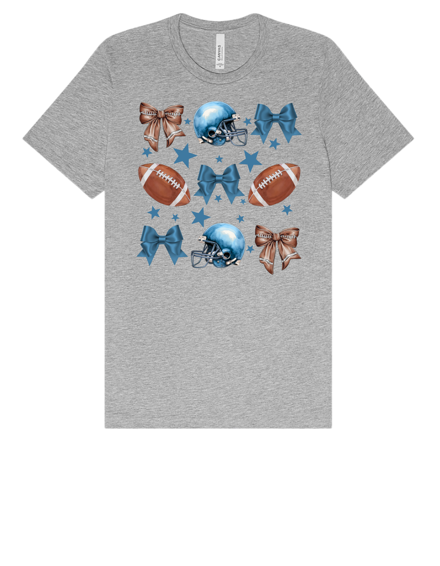Adult Tee "Blue Football & Bows"