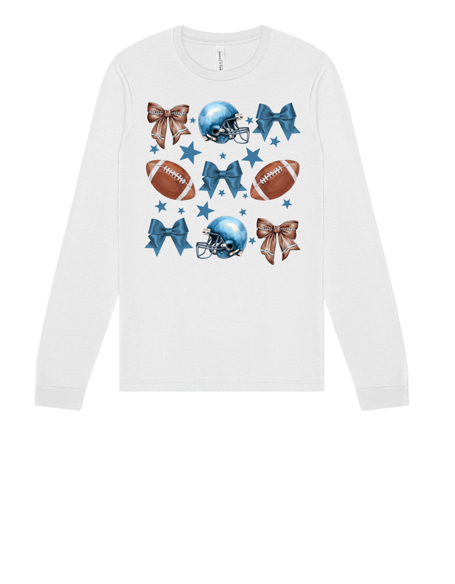 Adult Tee "Blue Football & Bows"