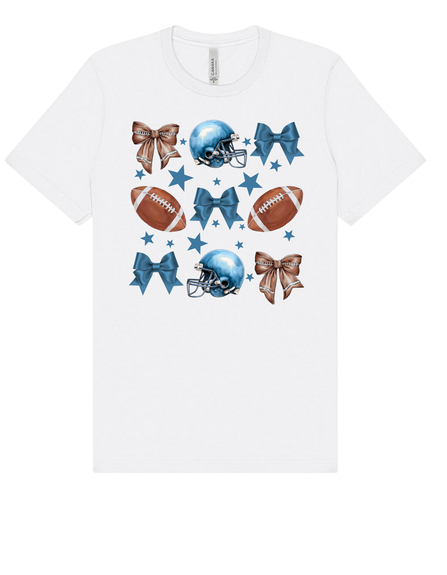 Adult Tee "Blue Football & Bows"