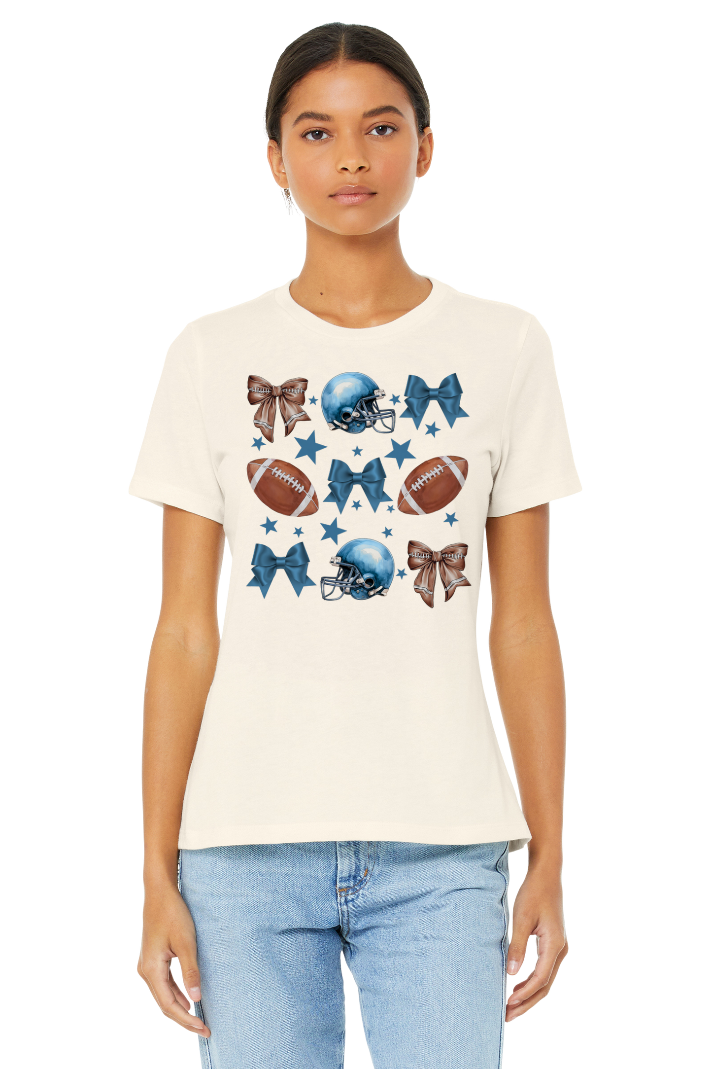 Adult Tee "Blue Football & Bows"