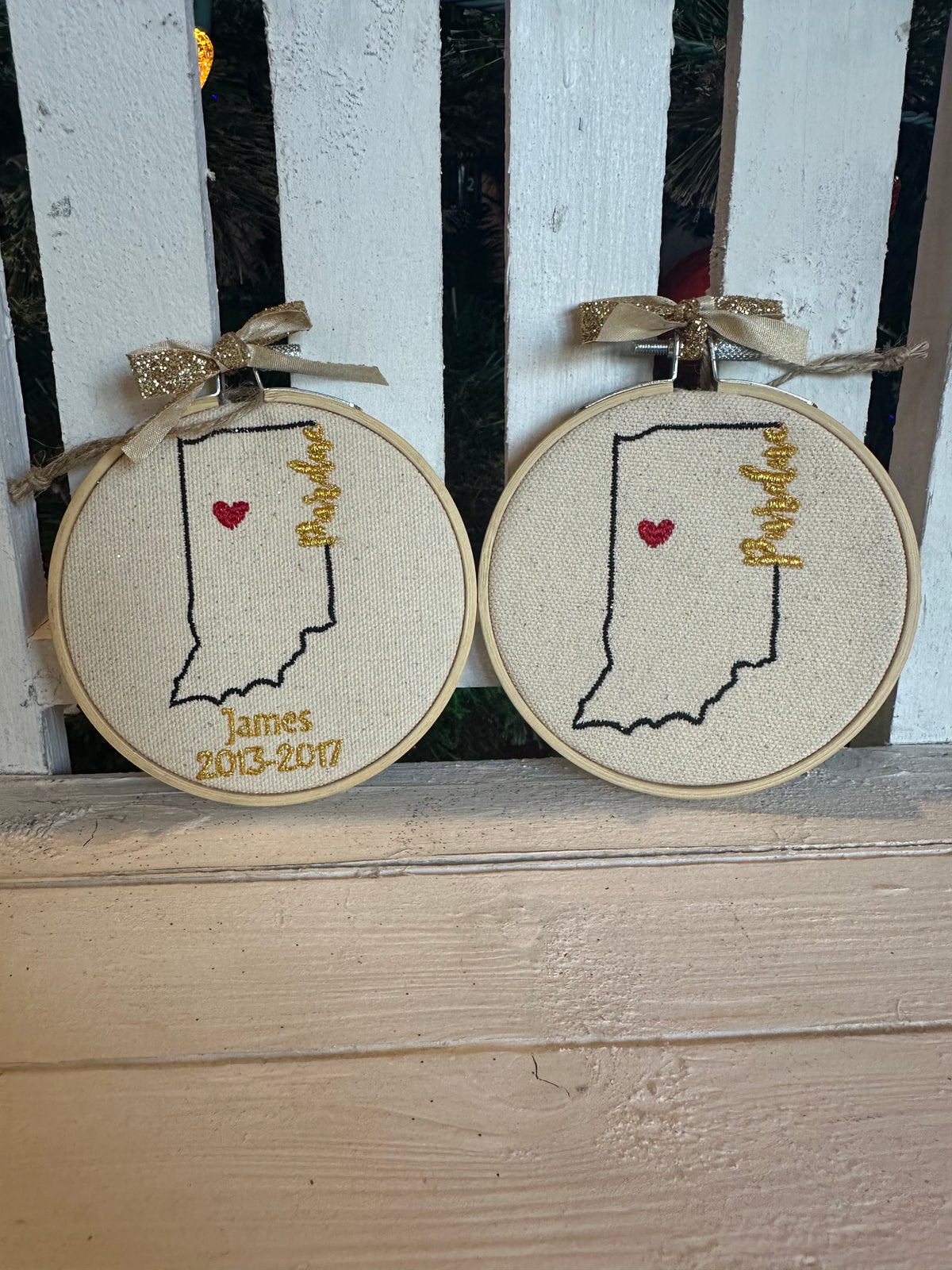 Embroidery Indiana State Outline Ornament (Personalization Available)