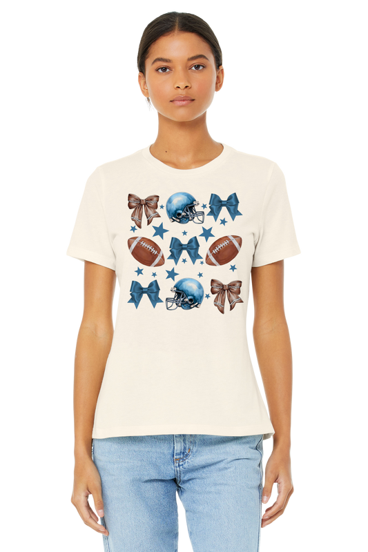 Adult Tee "Blue Football & Bows"